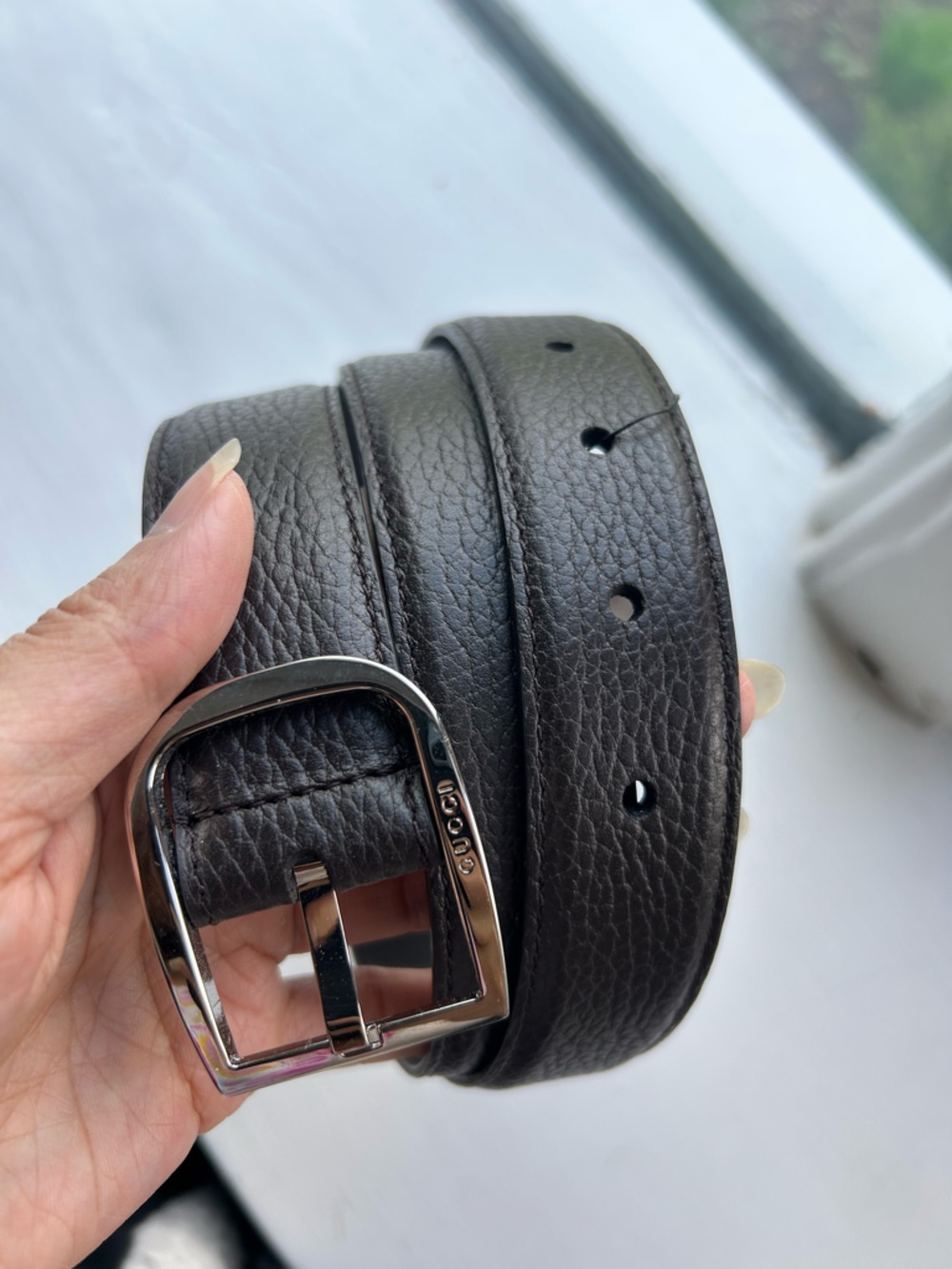 NWT Authentic Gucci Pin Buckle Pebbled Leather Belt Brown 95